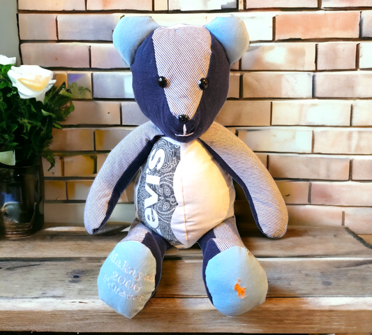Bespoke memory bear made from a deceased, loved one's clothing. 